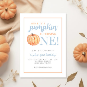 little pumpkin pastel blue fall first birthday inv invitation