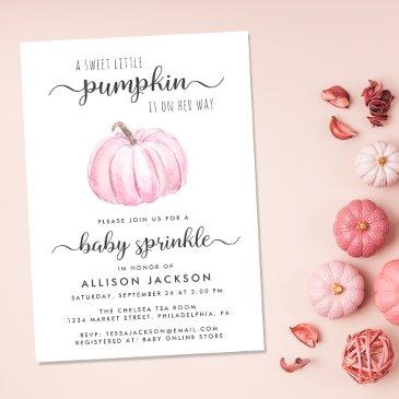 little pumpkin pink watercolor baby girl sprinkle invitation