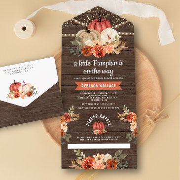 little pumpkin rustic wood terracotta baby shower all in one invitation