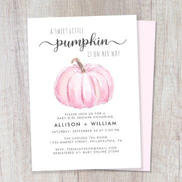 little pumpkin watercolor baby girl couples shower invitation