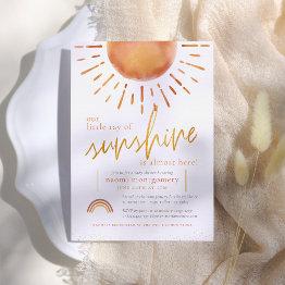 Small Little Ray Of Sunshine Boho Rainbow Baby Shower Invitation Front View