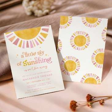 little ray of sunshine boho retro girl baby shower invitation