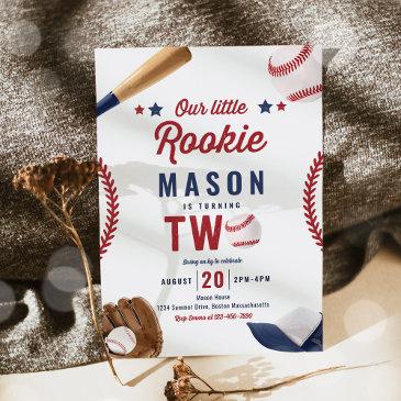 little rookie baseball 2nd birthday party invitation