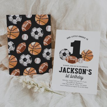 little rookie sports 1st birthday invitation