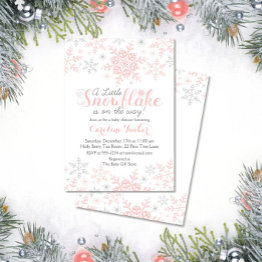 Small Little Snowflake Baby Shower Invite In Pink Silver Front View