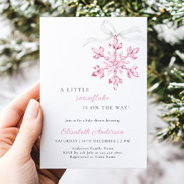 Small Little Snowflake Pink Girl Baby Shower Invitation Front View