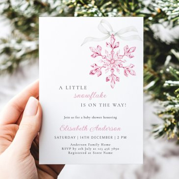 little snowflake pink girl baby shower invitation