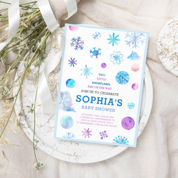 little snowflakes elegant twins baby shower invitation