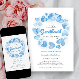 Small Little Sweetheart Blue Valentine Boy Baby Shower Invitation Front View