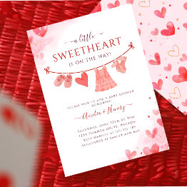 Small Little Sweetheart Valentines Girl Baby Shower Invitation Front View