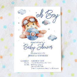 Small Little Tiny Pilot Airplane Baby Shower Invitation Front View