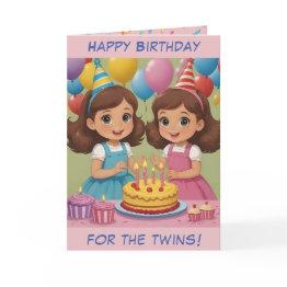 Small Little Twin Girls Birthday Invitations Front View