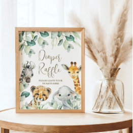 Small Little Wild One Safari Baby Shower Diaper Raffle Poster Front View
