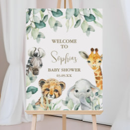 Small Little Wild One Safari Baby Shower Welcome Sign Front View