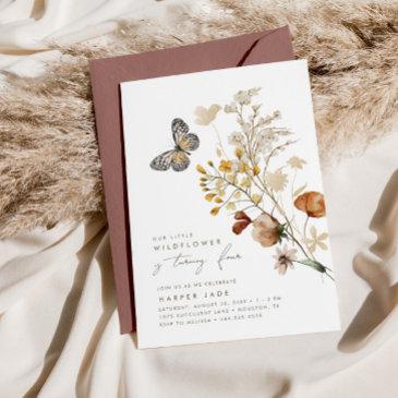 little wildflower butterfly floral girls birthday invitation