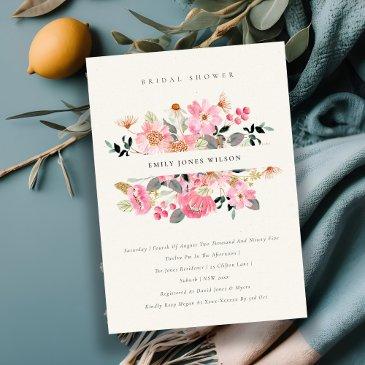 lively pink watercolor floral bridal shower invite