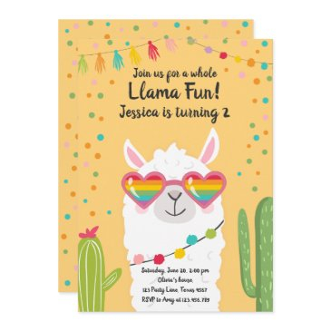 llama fiesta heart sunglasses birthday invitation