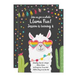 Small Llama Fiesta Heart Sunglasses Birthday Invitation Front View