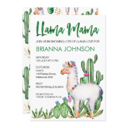 Small Llama Love Watercolor Baby Shower Invitation Front View
