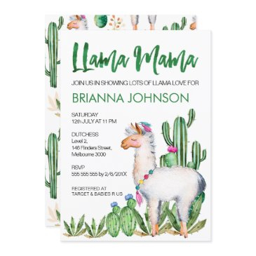 llama love watercolor baby shower invitation