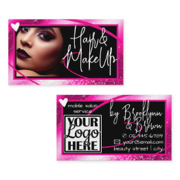 Small Logo Photo Template Stylish Pink Frame Heart Luxe Business Invitations Front View