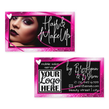 logo photo template stylish pink frame heart luxe business invitations