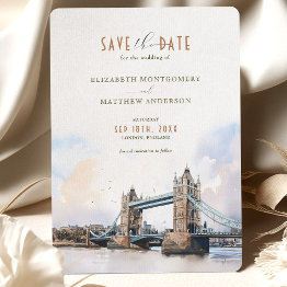 Small London Tower Bridge Big Ben Save The Date Invitation Front View
