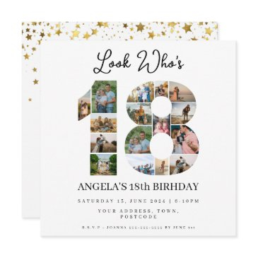 look who's 18 photo collage teenager birthday invitation