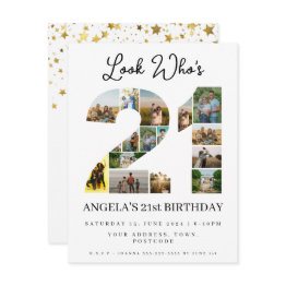 Small Look Who's 21 Photo Collage Sign Happy Birthday Invitation Front View
