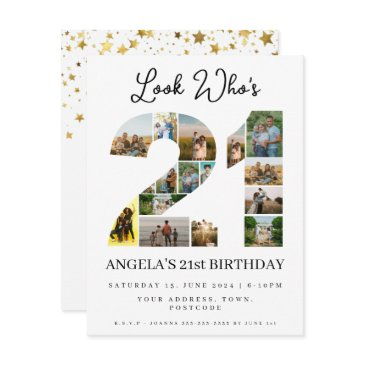 look who's 21 photo collage sign happy birthday invitation