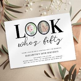 Small Look Who's Fifty Photo 50th Birthday Party Invitation Front View