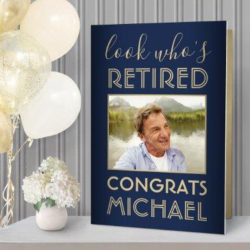 look who's retired big photo navy gold retirement invitations