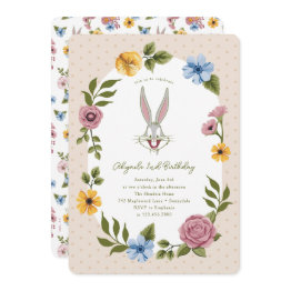 Small Looney Tunes™ | Bugs Bunny™ Floral Birthday Invitation Front View