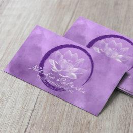 Small Lotus Circle Brushstroke Yoga Wellness Purple Business Invitations Front View
