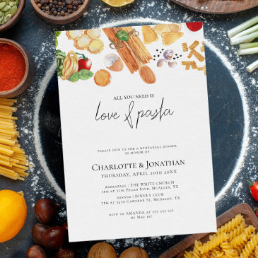 love and pasta italian modern rehearsal dinner invitation