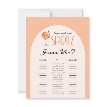 love at first spritz guess who bridal shower game invitation