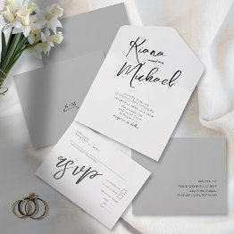 Small Love Calligraphy Wedding B&w Id940 All In One Invitation Front View