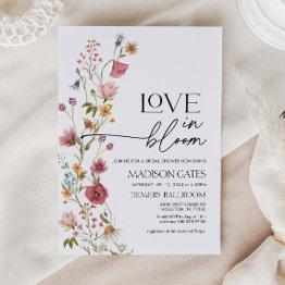Small Love In Bloom Invitation, Wildflower Bridal Shower Invitation Front View