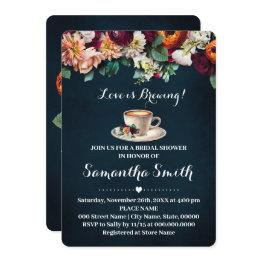 Small Love Is Brewing Bridal Shower Coffee Flowers Invitation Front View