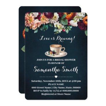 love is brewing bridal shower coffee flowers invitation