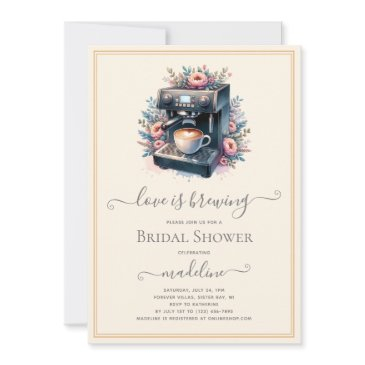 love is brewing coffee machine bridal shower invitation