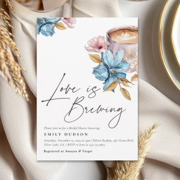 love is brewing floral bridal shower invitation