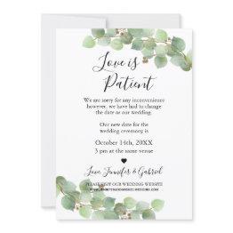 Small Love Is Patient Postponed Wedding Announcement Front View