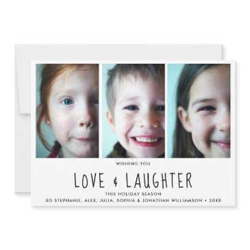 love laughter happy holidays modern photo collage holiday invitations
