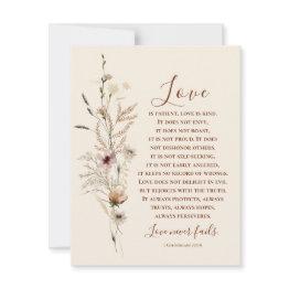 Small Love Never Fails Bible Wedding Congratulation Invitations Front View