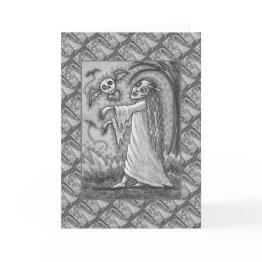 Small Love Sick Girl Zombie Following Her Heart, Whimsy Holiday Invitations Front View