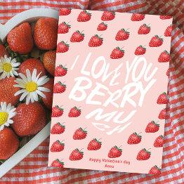 Small Love You Berry Much Red Strawberry Valentine's Holiday Invitations Front View