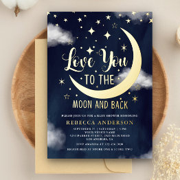 Small Love You To The Moon And Back Baby Shower Gold Foil Invitation Front View
