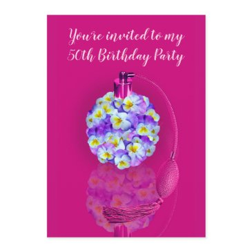 lovely pansy atomizer birthday party invitation