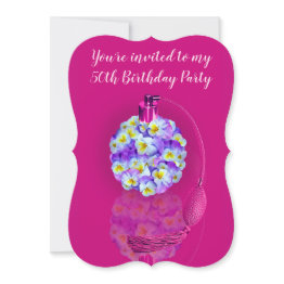 Small Lovely Pansy Atomizer Birthday Party Invitation Front View